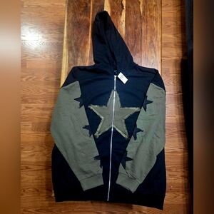 Hot Topic Black And Green Starred Zip-up Hoodie